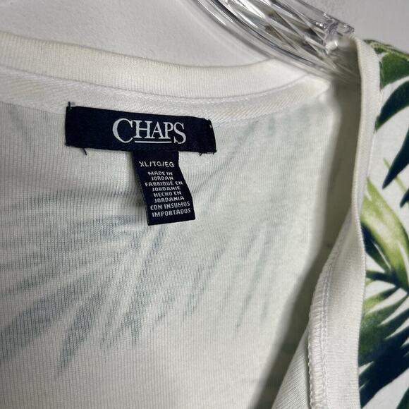 Chaps Dress Womens XL‎ White Green Palm Leaf Print Cotton Tropical Resort Wear - Picture 7 of 8